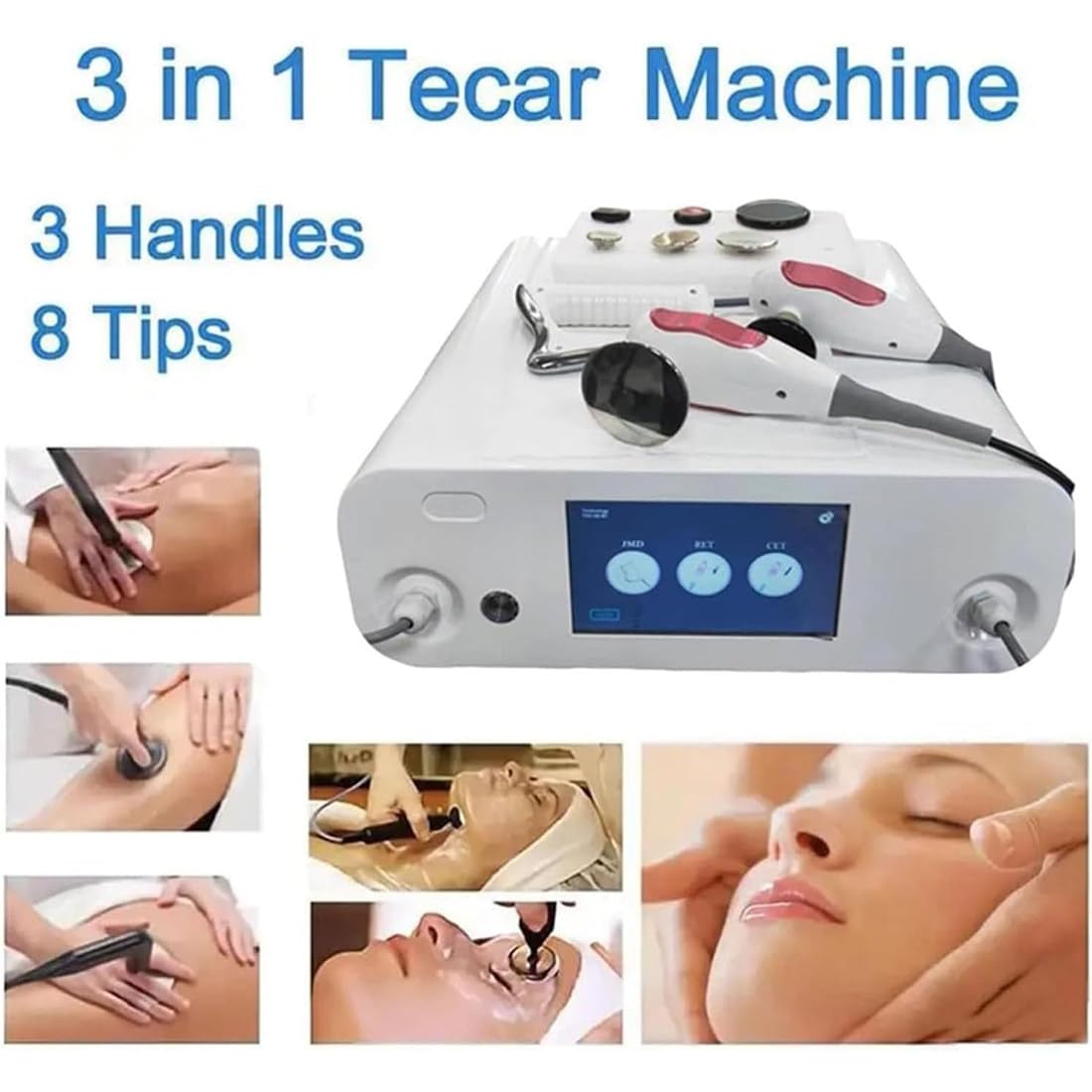 CET RET RF Tecar Fizjoterapia Aparat przenośny 448K Tecar Terapia Diatermiczna Aparat do Leczenia Bólu Ciała Z 8 Głowicami Roboczymi/10 Częściami Ciała Do Wyboru Do Spa i Salonów