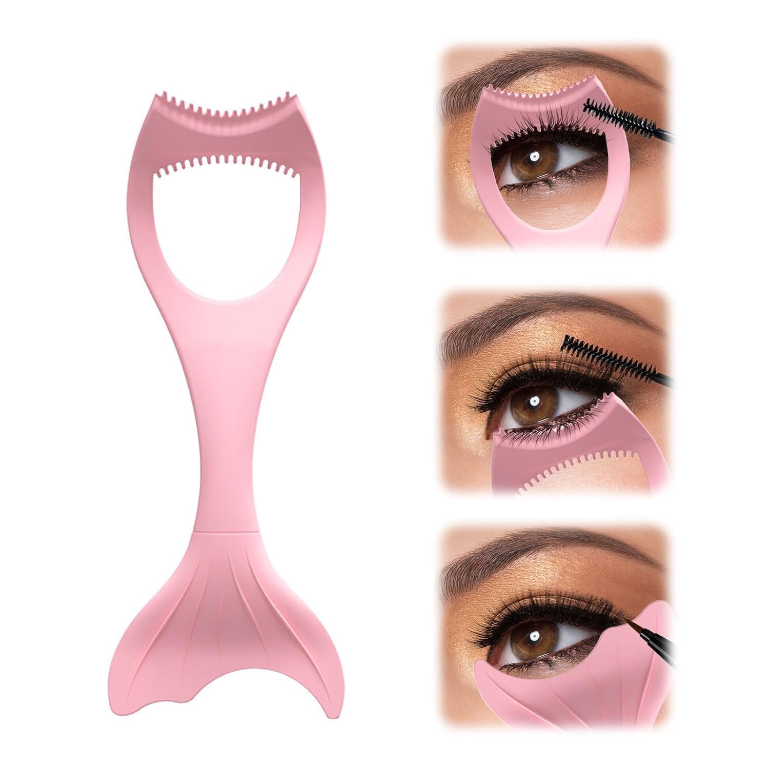 Eyeliner Stencils Pencil Silicone Reusable Clean Winged Liner Mascara Shield 3 in 1 Eyelashes Tools Mascara Shield Applicator Guard for Beginners (Pink)-image-14