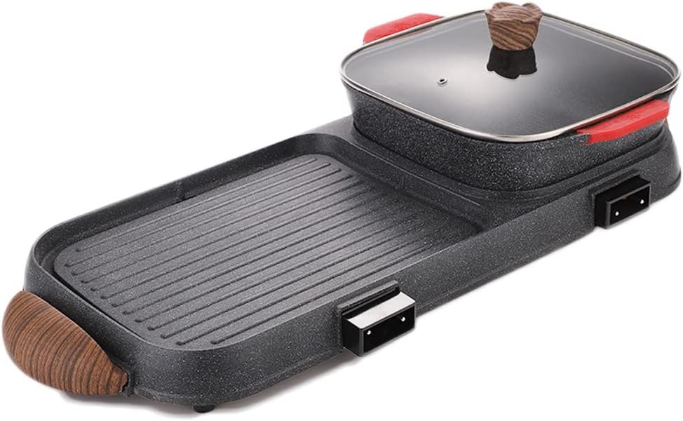 YYDS Hot Pot Shabu-shabu Roasting Stir-Frying Separate Baking Tray Intelligent Constant Temperature Smoke-Free Non-Stick Barbecue Machine Electric Grill (Color : Single Pot)