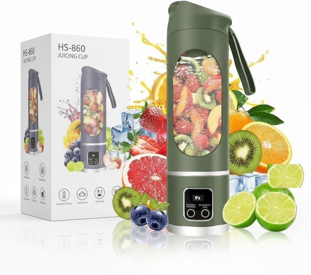 Portable JuicerBlender Electric Juicers Fruit Mixers USB Rechargeable Smoothie Mini Blender Personal Juicer 10 Blades 3 Gears With 1300 Mah Rechargeable Battery-Smoothie Juicer Machine GREEN