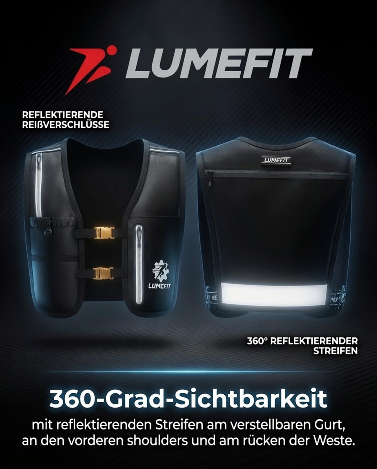 LUMEFIT Laufweste für Damen & Herren inkl. 500ml Trinkflasche - Trinkrucksack zum Laufen und Joggen Atmungsaktiv & Reflektierend - Laufrucksack Weste | Trinkweste Rucksack | Running Vest