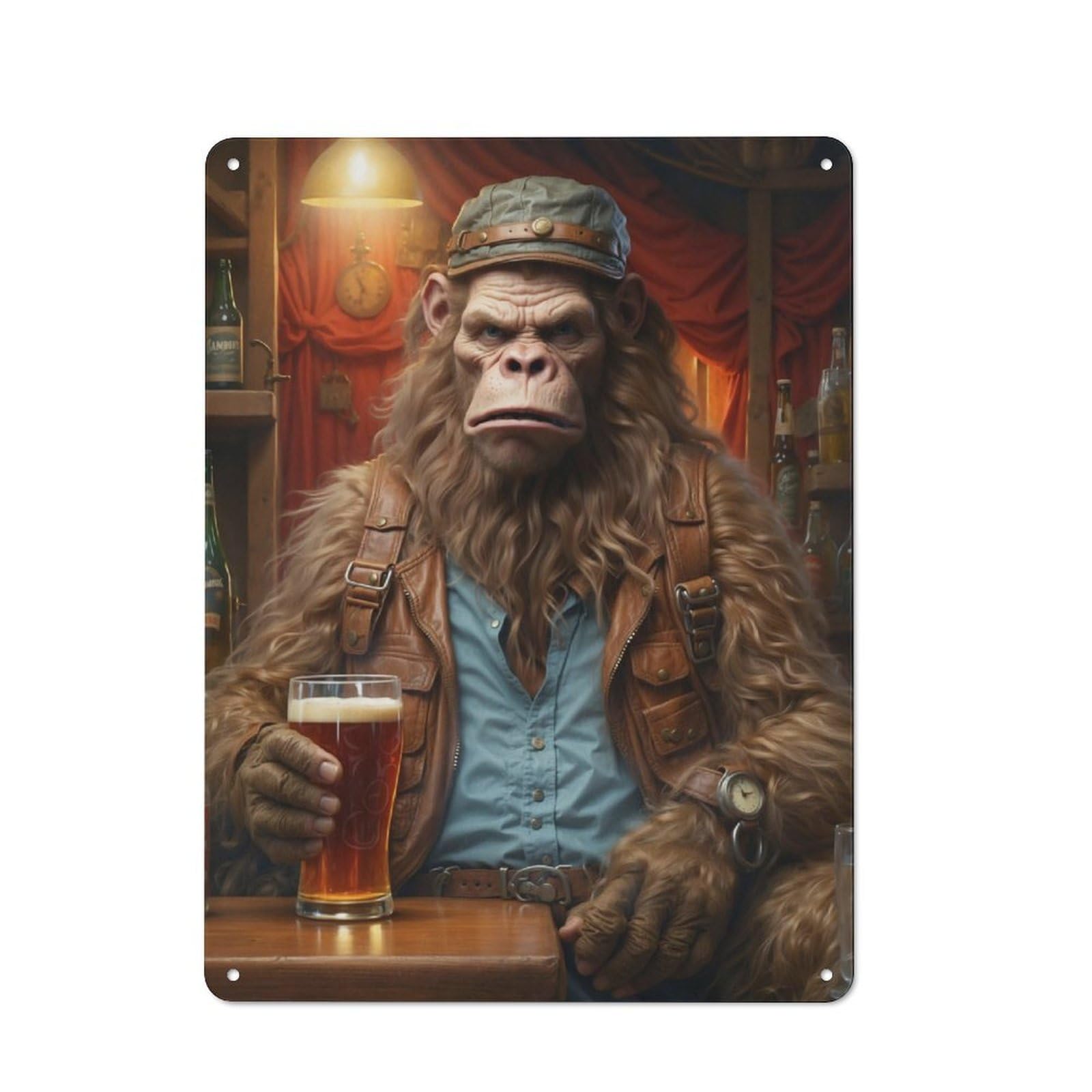 Junmoney Bigfoot Loves Craft Beer Rustic Metal Sign 40X30cm For Hallway Wall, For Collectors Of Rustic Metal Wall Decor