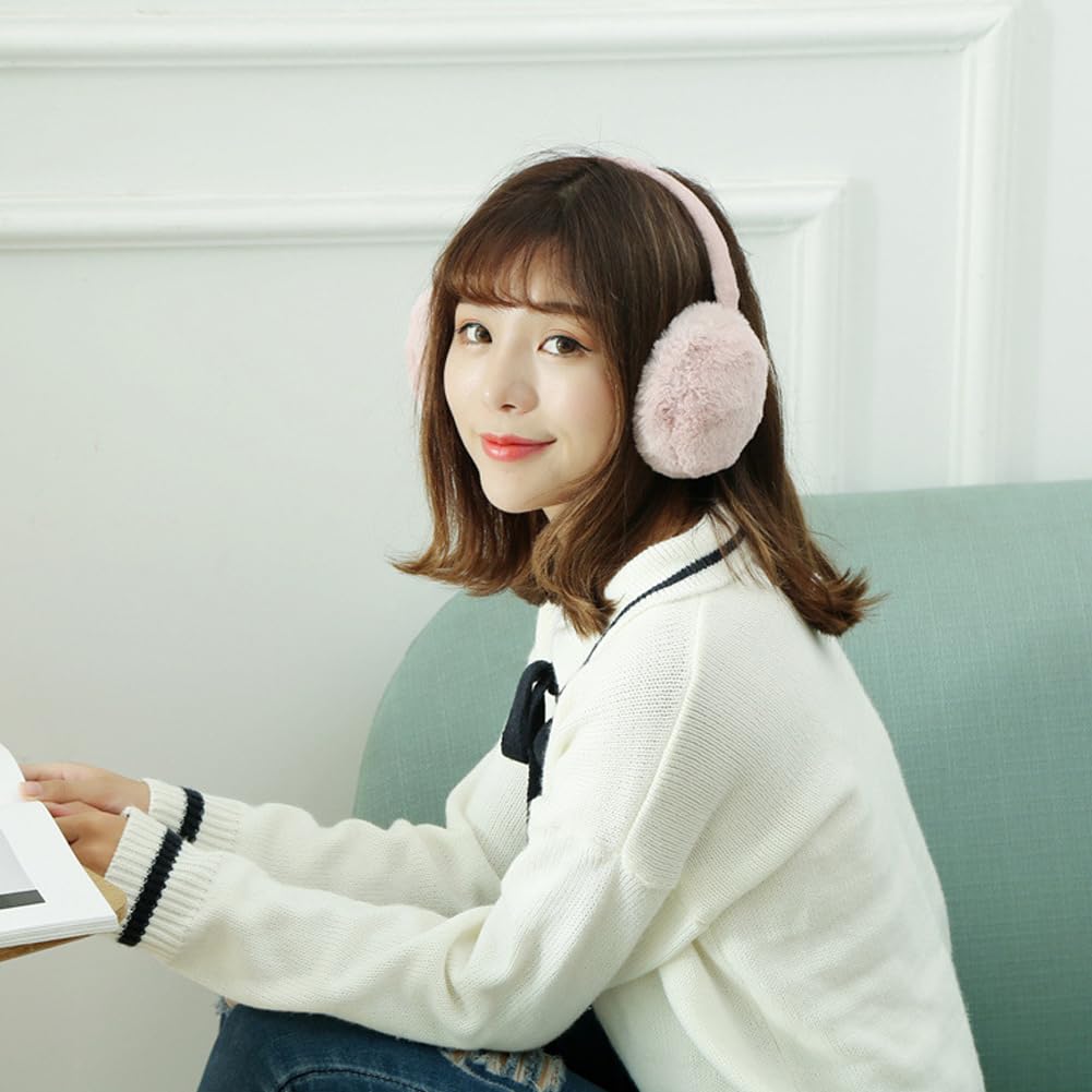 HeiDmai Winter Warm Earmuffs Soft Faux Fur Ear Warmers Adjustable Foldable (Pink)