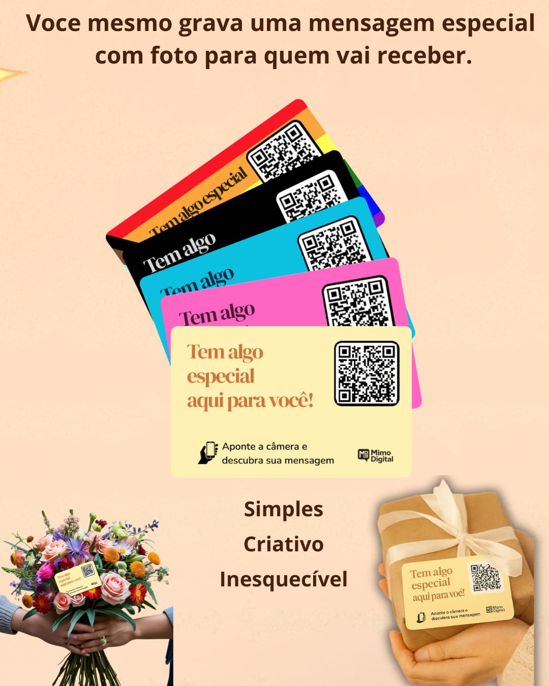 Cartão Presente Inovador Personalizavel com QR Code Premium (Rosa