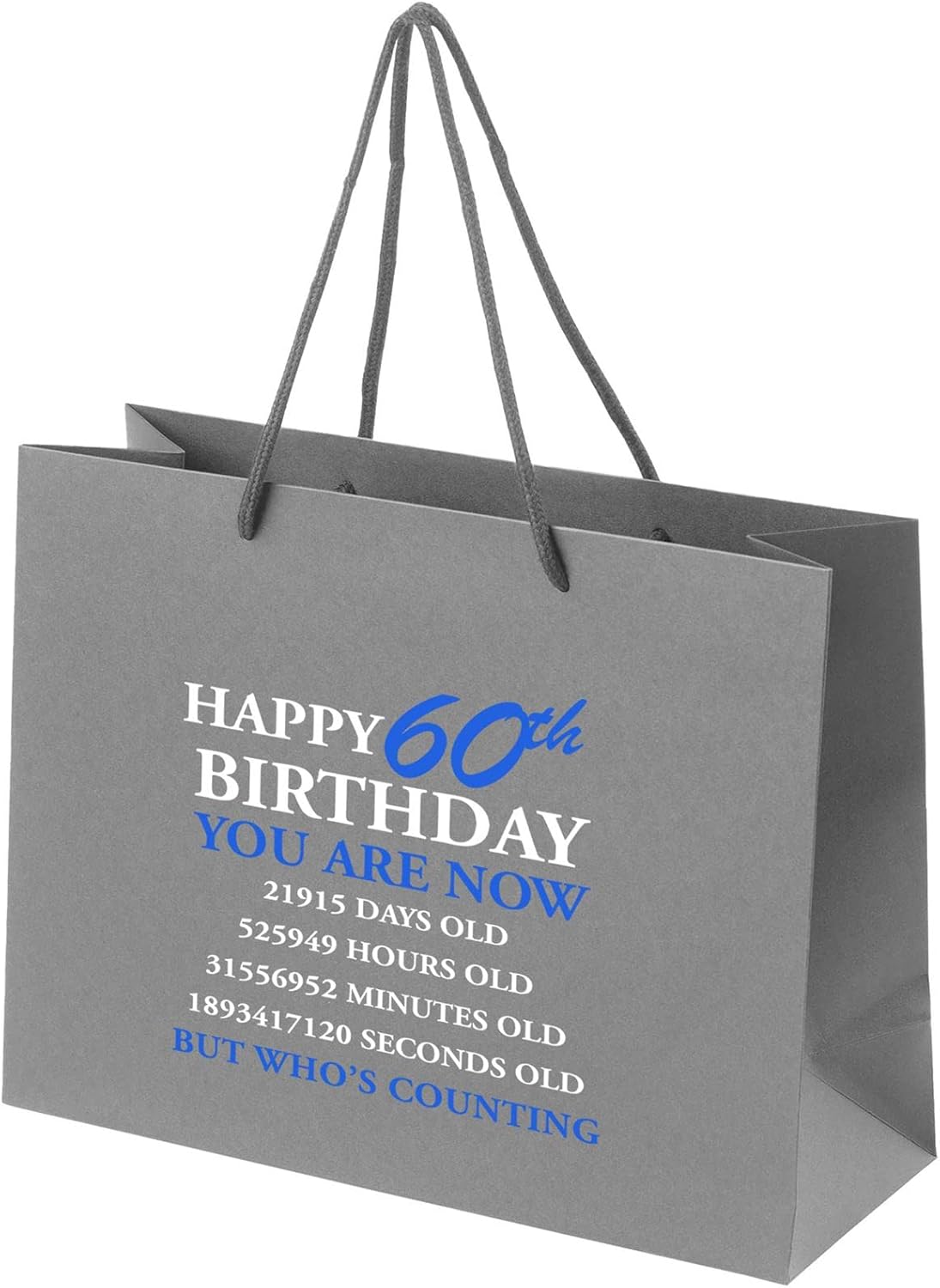 60th Birthday Gift Bag Grey Paper Gift Bags with Handles for Women