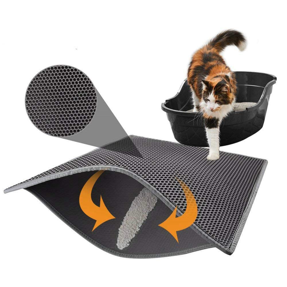 Katzenklo Matte, Katzenstreu Matte 40x 50cm Katzenklo Unterleger Waben Design Katzenklo Vorleger Wasserdichte Doppelte Schichte Entwurf Bienenwabe Matte