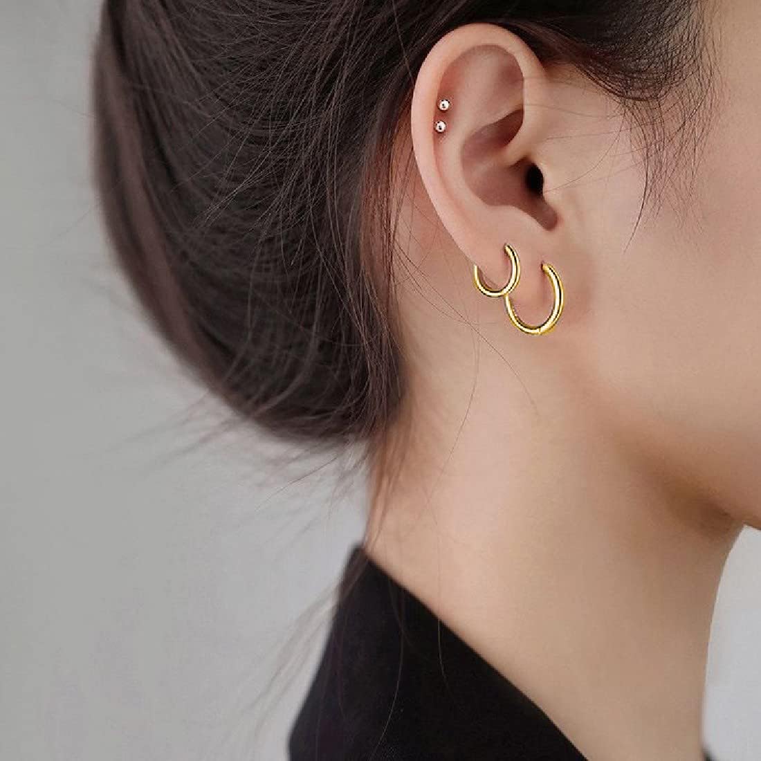 4 Paia Orecchini A Cerchio In Acciaio Inox - 8,10,12,14 Mm, Per Uomini E Donne - Foto 7