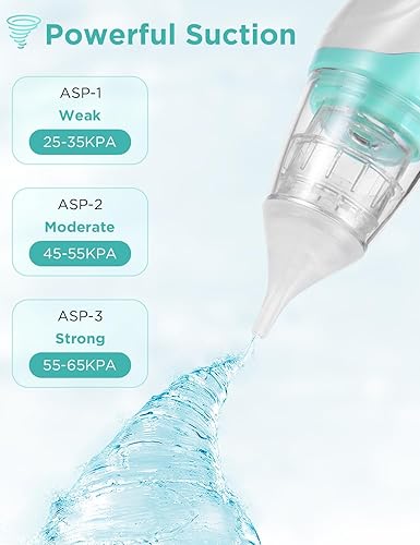 Miniatura 4 de Aspirador nasal eléctrico para bebé, limpiador de succión de nariz para bebé, esenciales para bebés con 3 niveles de succión, música y luz LED,