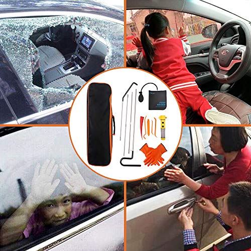 soyond Professional Automotive Car Emergency Kit Essential Tool Kit with Easy Entry Long Reach Grabber,Inflatable Air Pump Wedge Pry Tool Kit Working Gloves and Safety Hammer