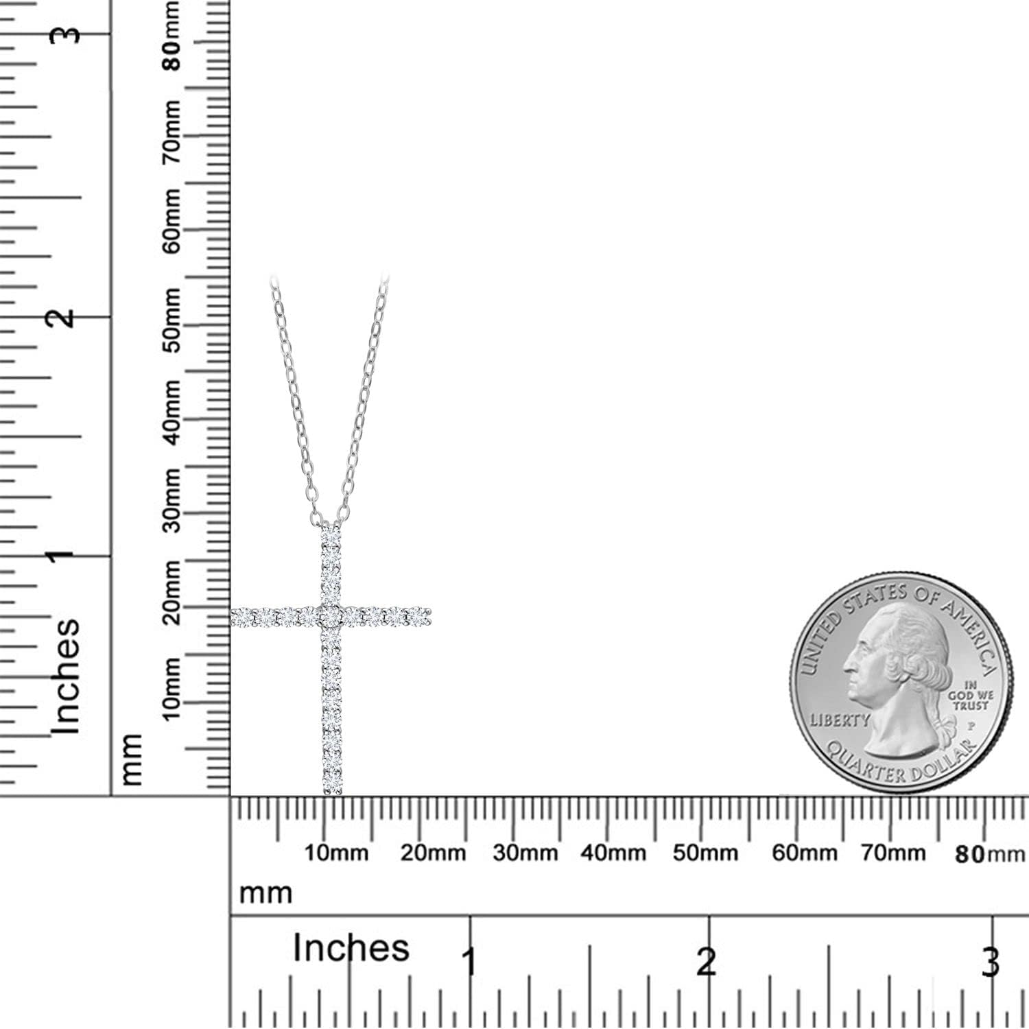 Gem Stone King Moissanite Cross Necklace | 925 Sterling Silver | 0.80 Cttw | 1 Inch | Jesus Christian Religious Crucifix Jewelry Pendant Necklace for Women | with 18 Inch Silver Chain