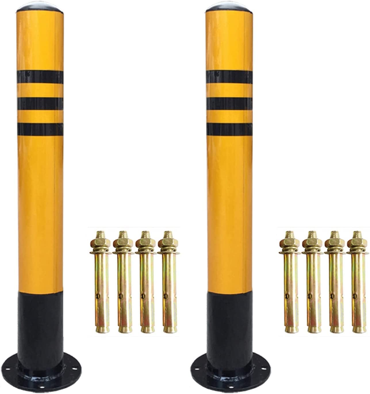 Safety Bollard Traffic Delineator Post, Security Bollards for Driveway Parking Cones Car Security Post Metal Parking Barrier Reflective Tape Easy Installation(76x600mm)