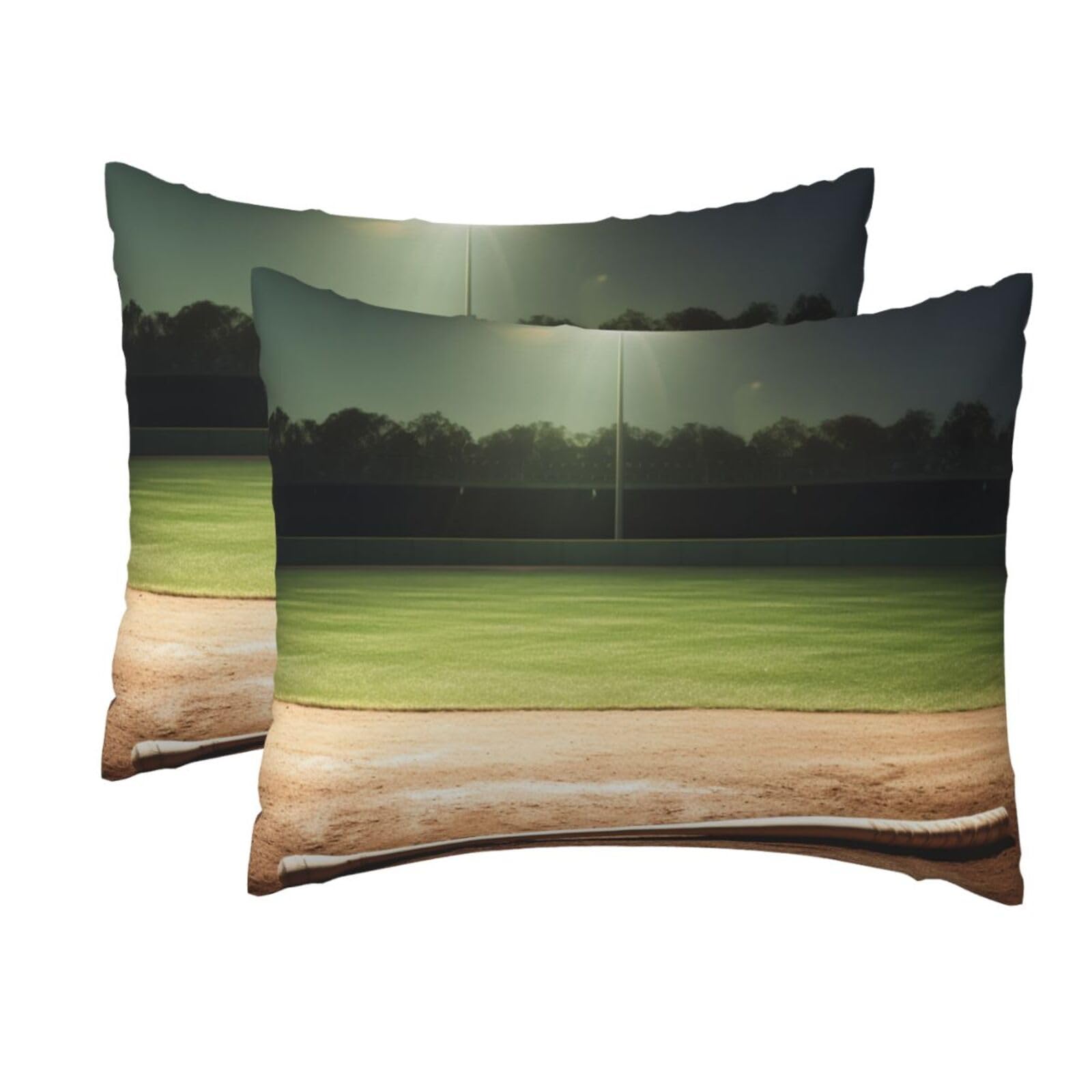 2 Pack Standard Pillow Cases with Hidden Zipper, Soft Breathable Pillow Covers for Hair and Skin, Baseball Sports Field Pillowcases 20"x26" Bed Pillow Protectors Cover for Sleeping Gifts