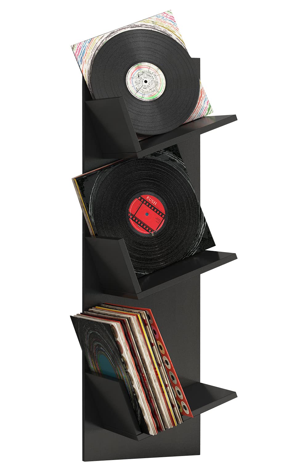 VCM Holz Wandregal – Wandboard mit drei Fächern, Platz für bis zu 100 Schallplatten