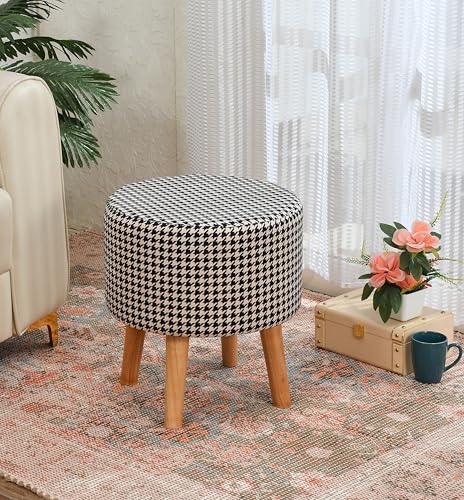 Image of NACIA Printed Ottoman Stool Set of 2 | Soft Cushioned Velvet Pouf Footrest with Wooden Legs | Decorative Seating Stool for Bedroom Living Room Home & Office (16x16x17 Inch, Black Monster)