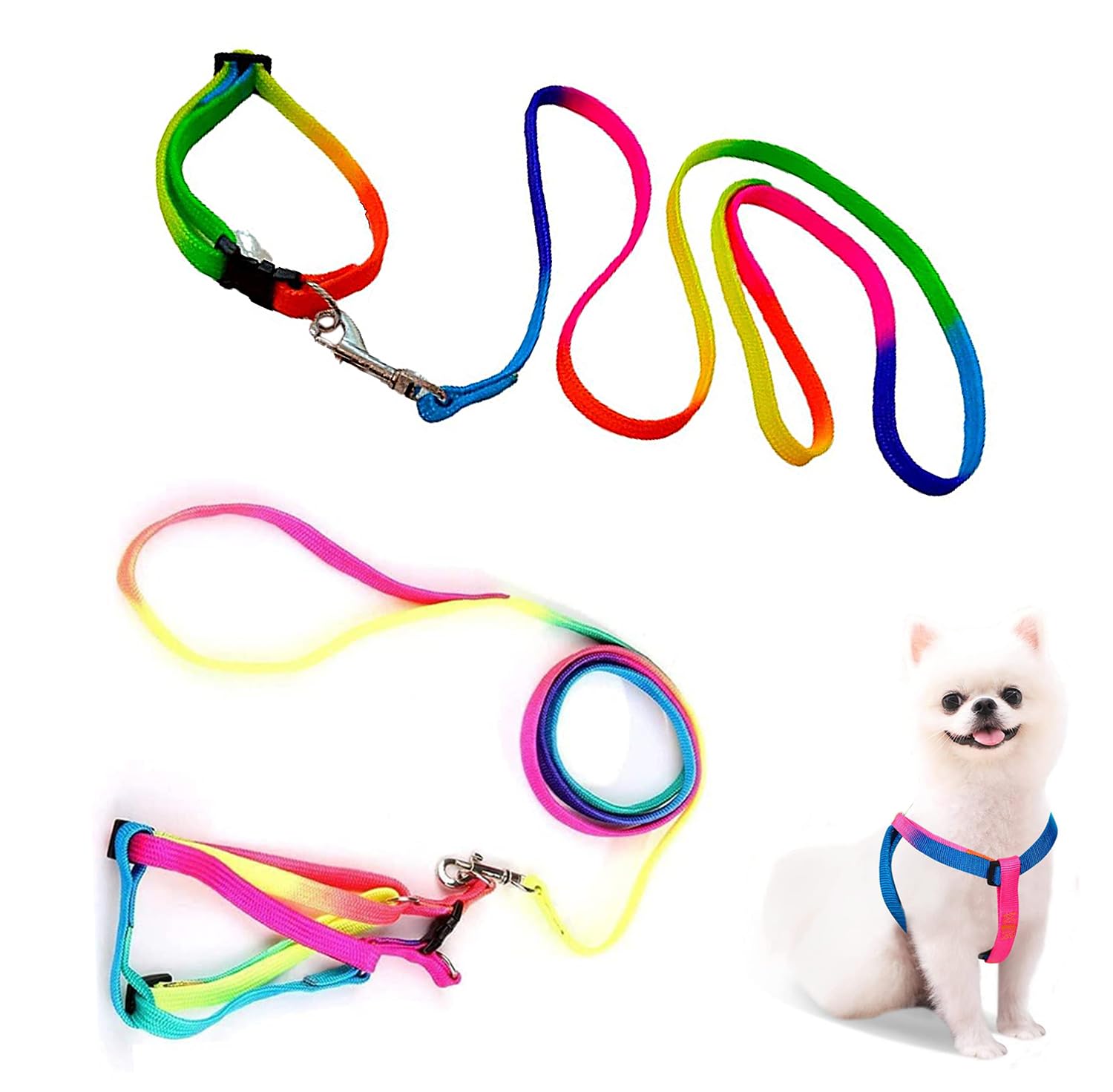 Sage Square No Pull Dog Harness and Leash Set, No Chock Puppy Step in Vest Harness Nylon Lightweight Neck&Chest Adjustable for Dogs Girls and Boy, Pet Harness for Small Medium Dogs (Rainbow Coloured) (B0C8JG1PQN) Amazon Price History, Amazon Price Tracker
