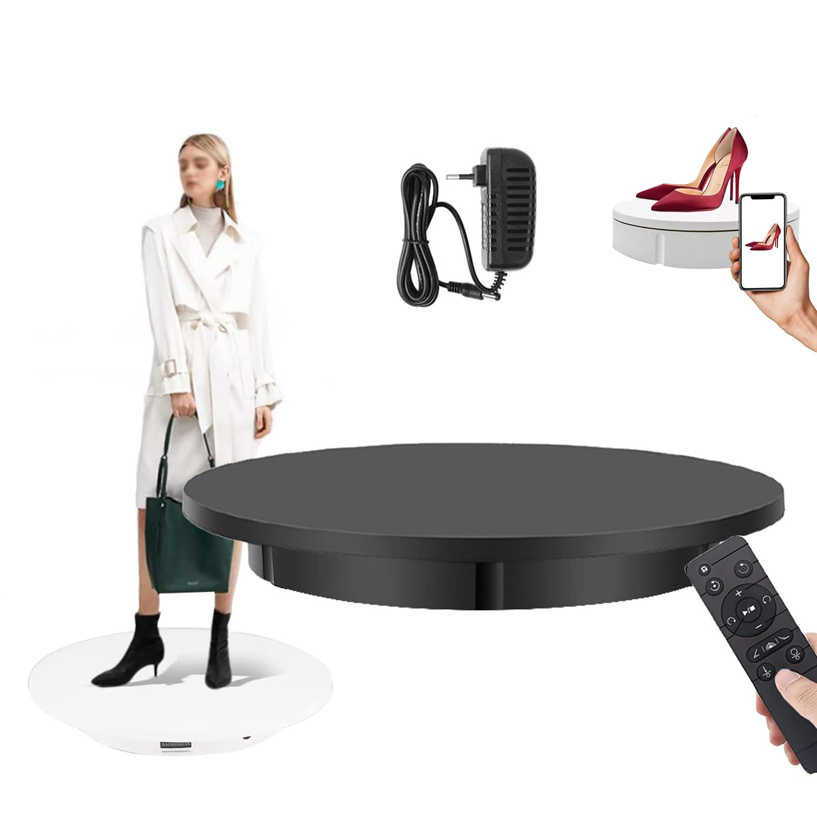 Soporte de exhibición Giratorio motorizado, Plataforma giratoria giratoria de 360 Grados, Plataforma giratoria eléctrica de 42 cm para Modelos, Joyas y coleccionables,Black