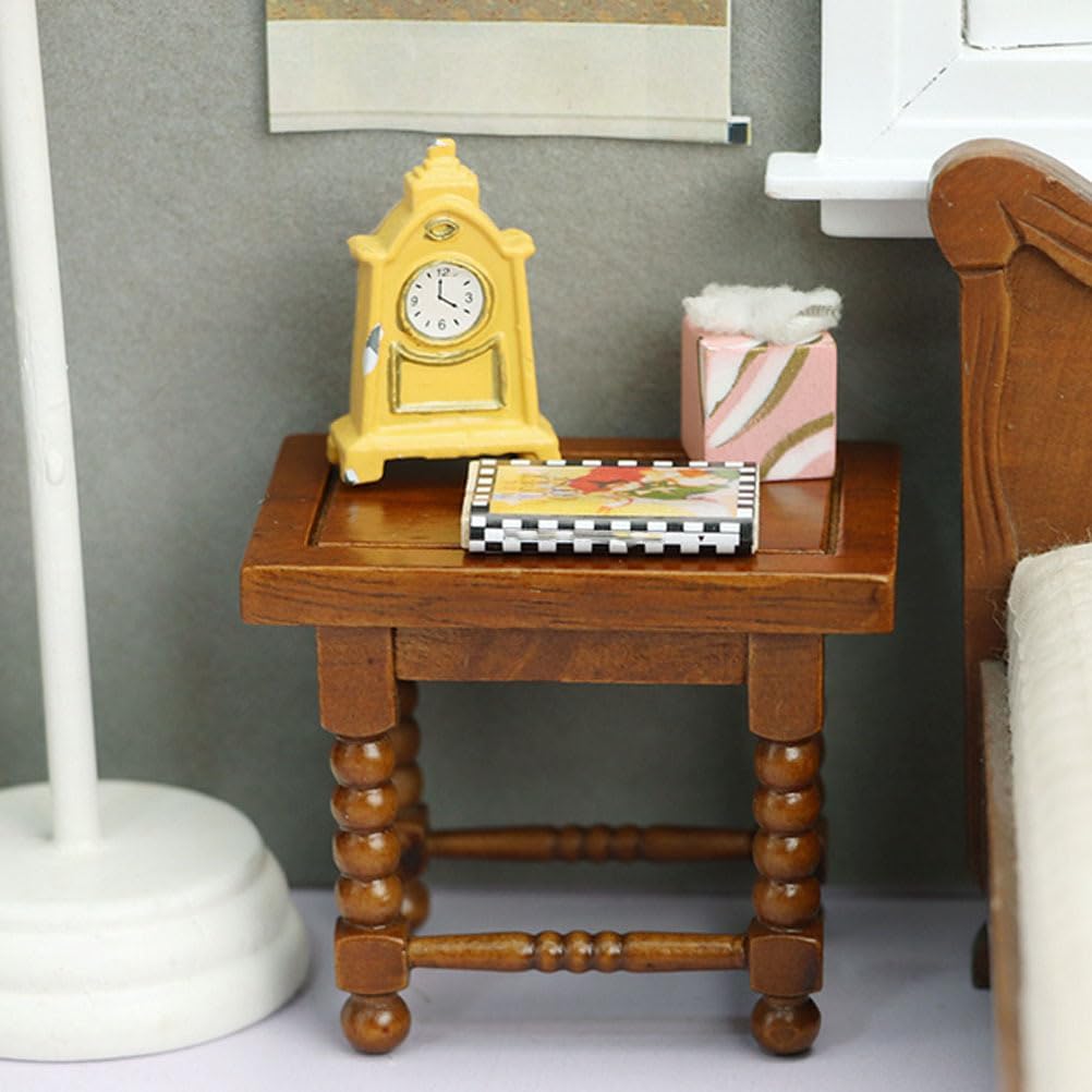 Miniature Wooden Tea Table Model - Dollhouse Furniture Decor, 1:12 Scale Mini House Accessory, Brown, 2.12X1.77X1.53 Inches
