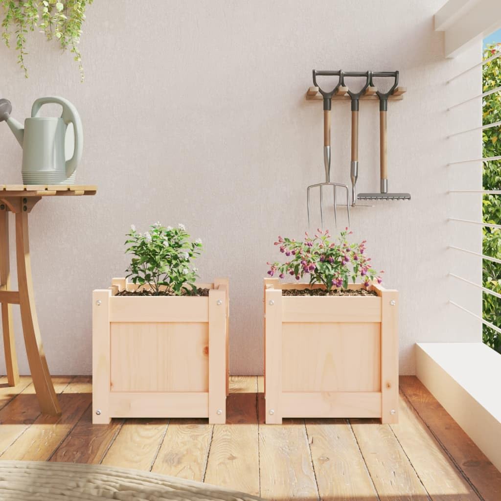 Macetero rústico de madera de pino, juego de 2 unidades, 31 x 31 x 31 cm, maceta de madera maciza para balcón, jardín, diseño que ahorra espacio, jardinera elevada