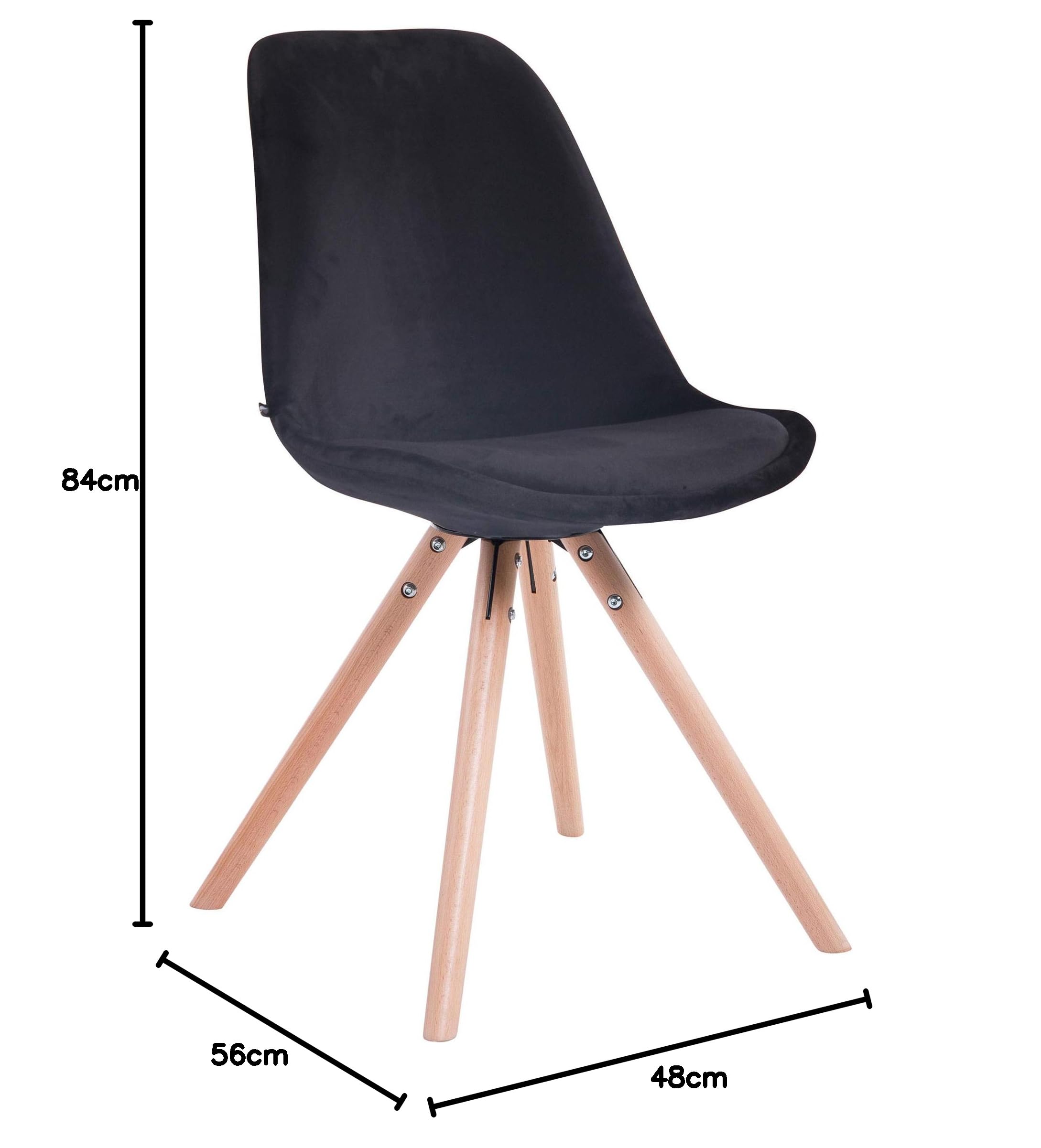 CLP Lot De 4 Chaises De Salle A Manger Toulouse en Velours I avec Assise Rembourré I Pieds Ronds Bois | Couleur Noir Couleur du Cadre Natura