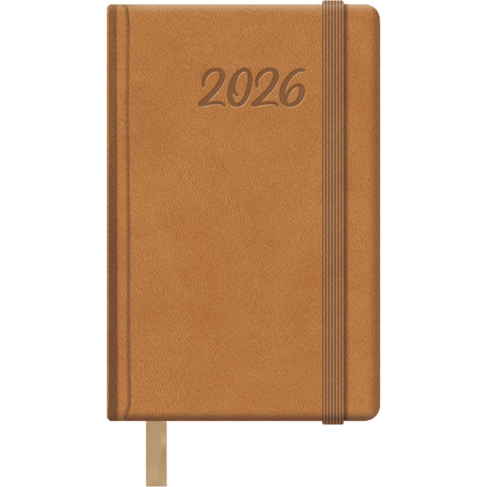 Dohe - 2026 Weekly Planner – Pocket Size (8.5x13 cm), Hardcover Leatherette, Elastic Closure, Bookmark, 12 Months January to December, Annual Planner in Spanish – Samba Camel
