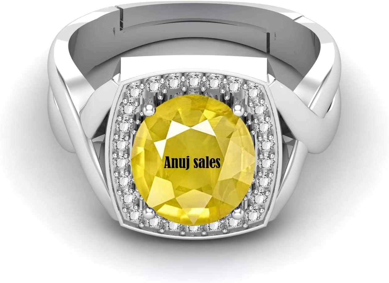 17.25 Ratti 16.45カラット 天然イエローサファイア プクラジ ジェムストーン パンチダトゥ 調節可能 シルバーメッキ