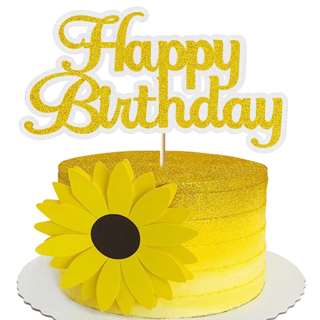 Happy Birthday Sign Cake Topper Cake Topper for Kids Women Men, Reusable Happy Birthday Cake Toppers Gold, Glitter Happy Birthday Cake Topper for Party Decoration Supplies (6.7'' x 3.64'')