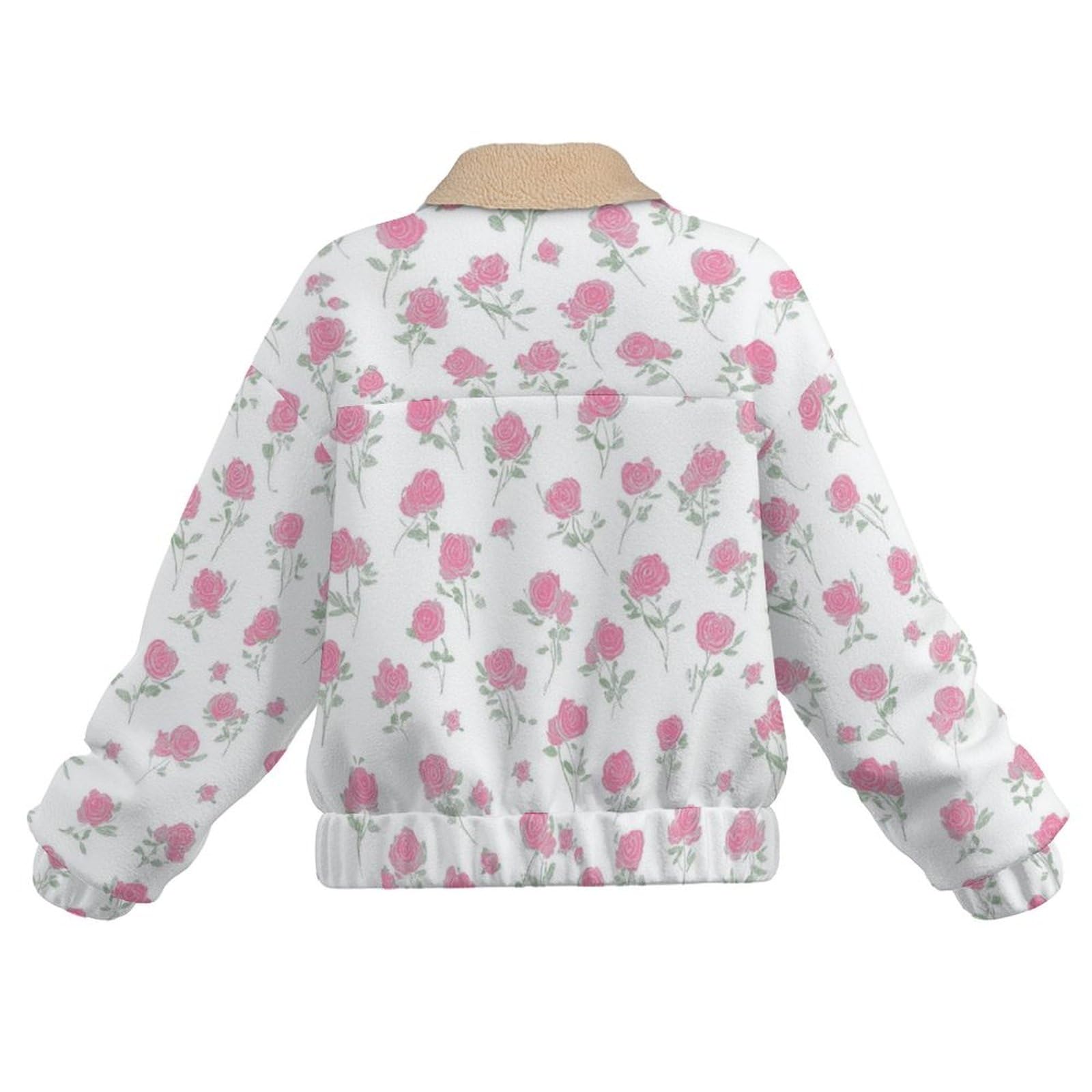 Donna Pile Stampa Illustrazione retrò Caldo con Cerniera, Giacca da Camera Invernale Corta Pile Giacche, Piccola Rosa Cappotto In Peluche Sherpa Giubbotto Fleece Comoda