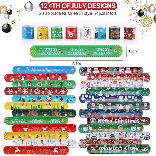 Fnayol 48Pcs Christmas Party Favors Slap Bracelets Rubber Wristbands for Kids Girls Boys，Christmas Stocking Stuffers Gifts with Santa hats Snowmen Elk Xmas Socks - image 2