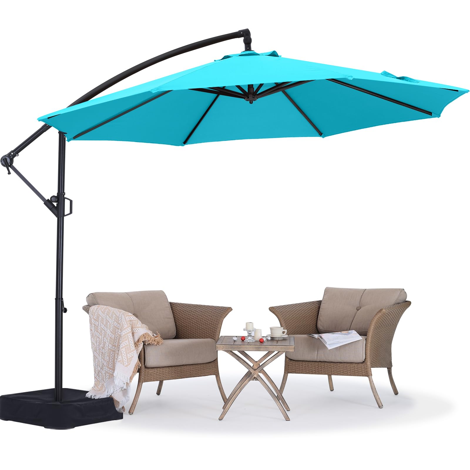 amazon prime 10 foot turquoise patio umbrella with lights Amazon.com : ABCCANOPY 10FT Cantilever Patio Umbrella with base included,  360° Rotation Outdoor Offset Umbrella Bonus Fix Frame & Weights Bag for  Backyard, Deck, Poolside (Turquoise) : Patio, Lawn & Garden