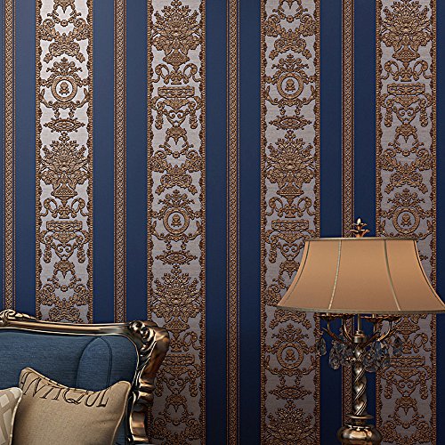 80% Off Discount Blooming Wall Vintage French Damasks High Standard Textured Wallpaper Wall Paper for Livingroom Kitchen Bedroom,20.8 In32.8 Ft=57 Sq.ft (Blue/Gold Shapes)