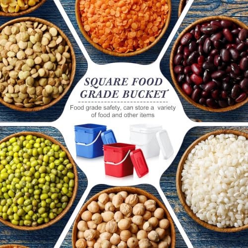 Image of Mumufy 3 Pcs 3.5 Gallon Square Food Grade Bucket with Lid Square Bucket Pail Plastic Handles for Long Term Food Storage, Camping, Fishing, Home Organization Easy Stack and Store (White,Red,Blue)
