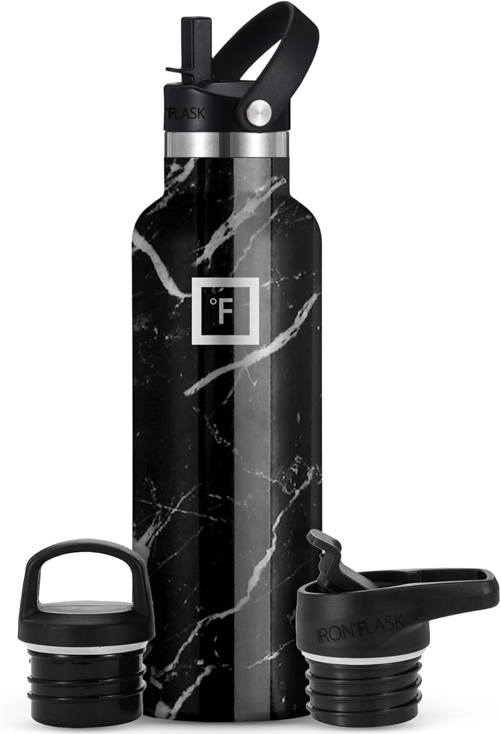 Insulated Water Bottle with Straw Lid Narrow - 710ml (3 Lids) - Cold 24hrs & Hot 12hrs Drinks - Double-Walled Stainless Steel Metal Leakproof Travel Sports Gym Camping & Hiking Hydration Flask