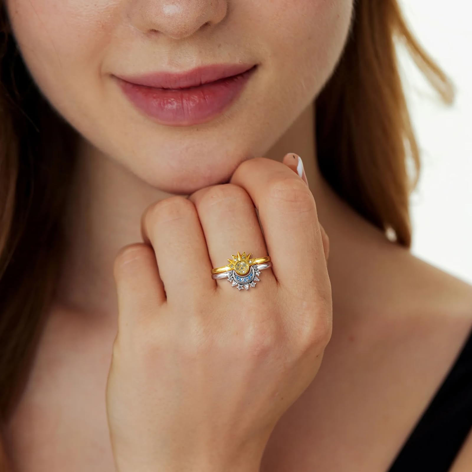 Anelli Sole e Luna Set Anelli Donna Argento Anello Cuore,Anelli Argento 925 Anello Sole e Luna,Donna Anelli Donna Regolabili Anello Argento Gioielli Donna Regali Donna,Anelli Regalo Donna,Regalo Amica