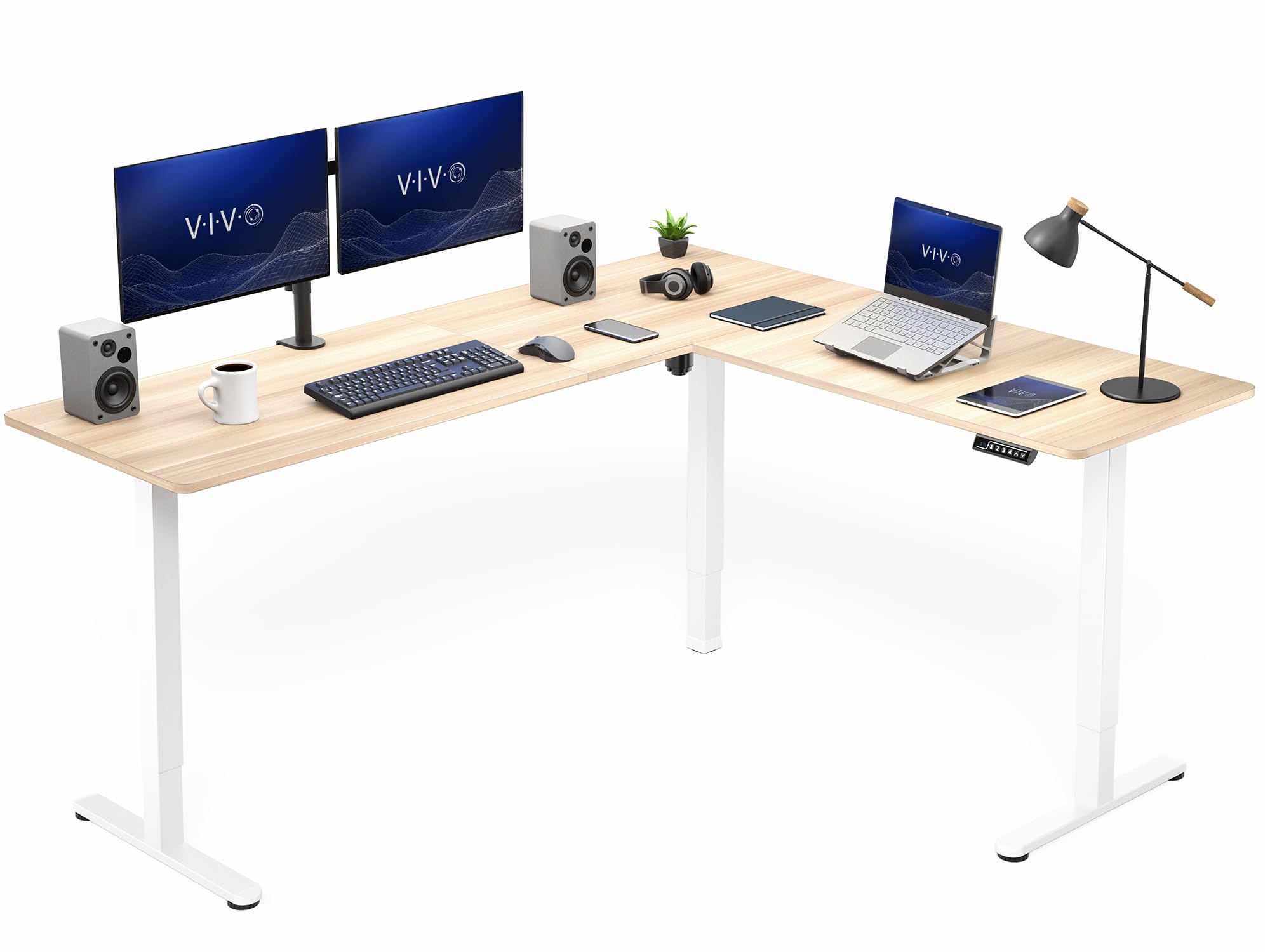 VIVO Light Wood 75 x 63 in Corner Standing Desk, DESK-E3CTC-75