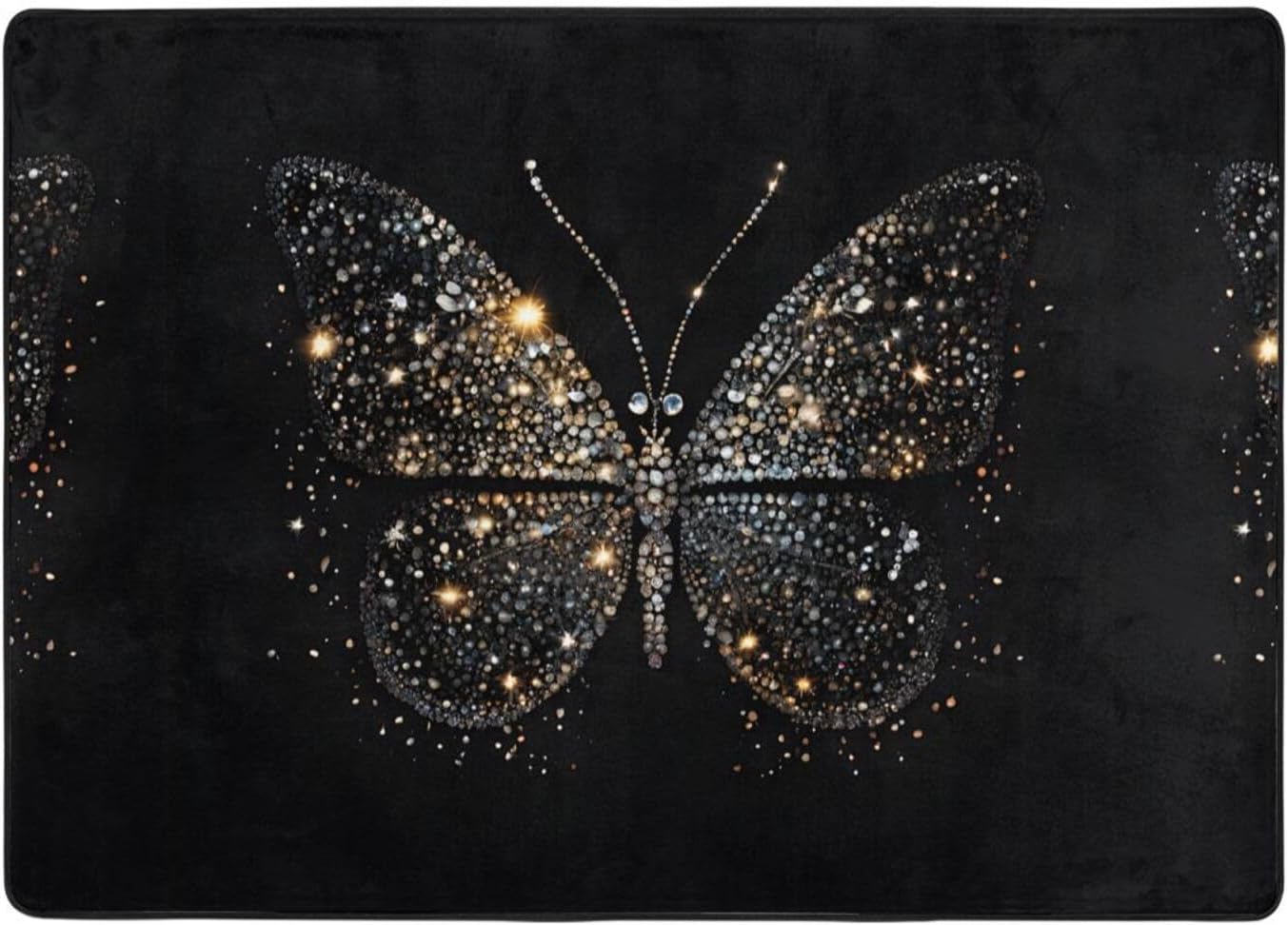 Flannel Non-Slip (Rhinestone Butterfly) Rug Pad 80×50in Soft Washable Protective for Hardwood Floors Bedroom Bathroom Living Room