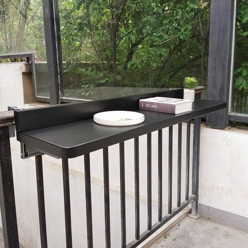 Tavolino pieghevole da balcone per esterni per piccoli spazi, tavolo da appendere alla parete per ringhiera bianco, nero - 120 x 28 cm