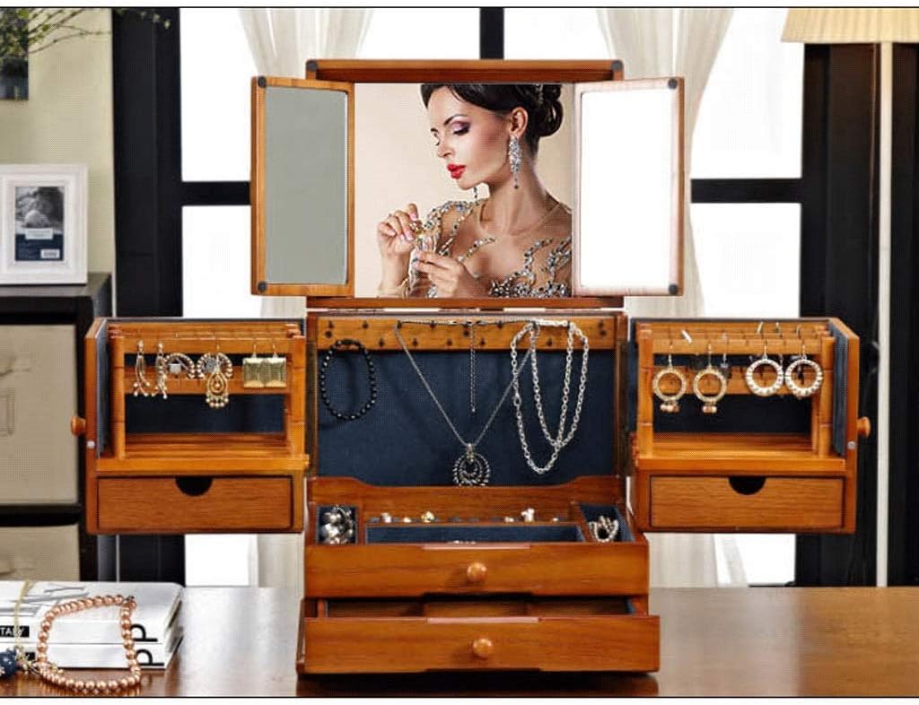 Jewellery Box Jewelry Box Organizer Wooden Jewelry Box with Mirror Lid 5-Layer Jewelry Organizer Box Extra Large Jewelry Armoire Ring Necklacel Gift Storage Box Jewelry Organizer jewellery box (Jewel