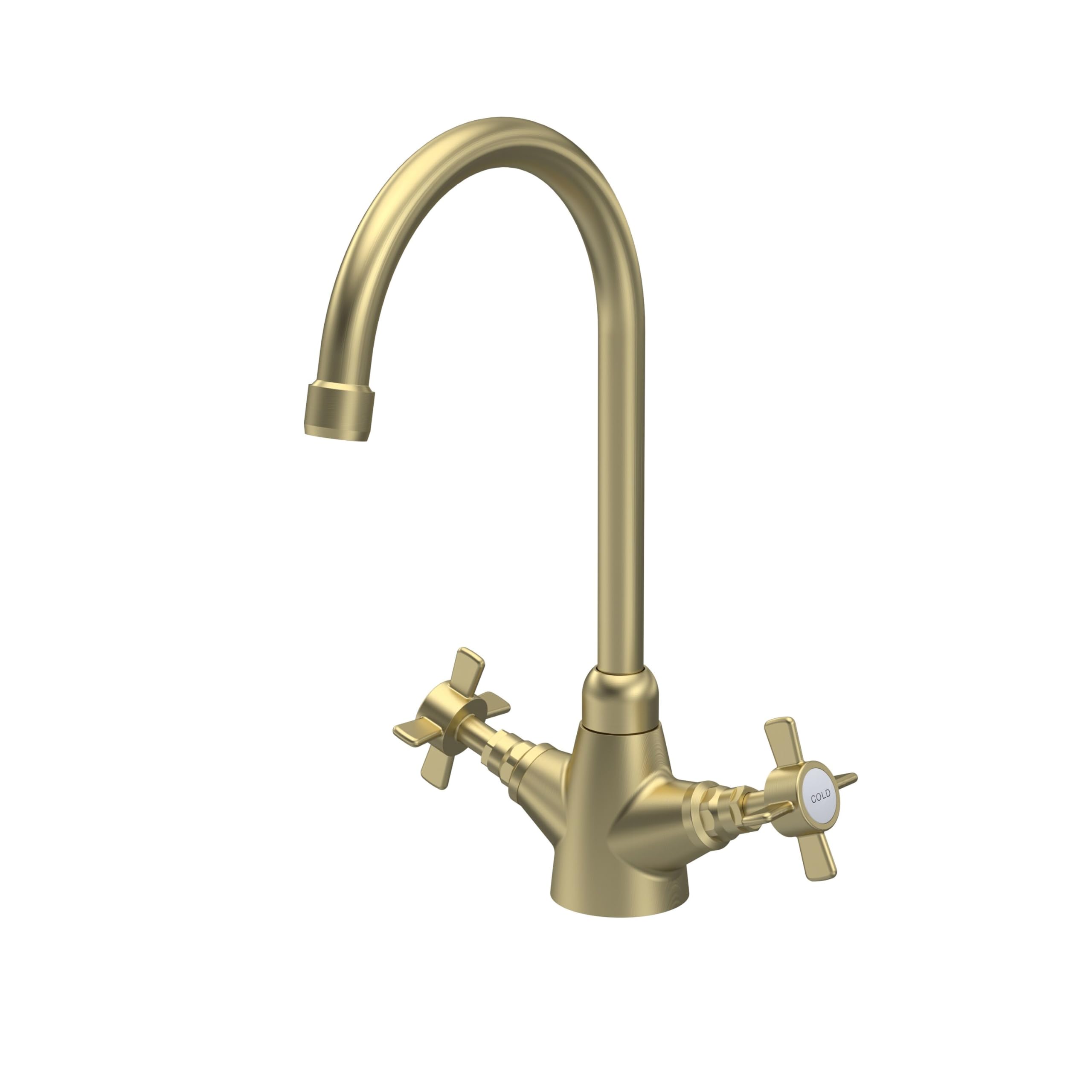 B&Q -  Norbury Traditional Mono Mixer Kitchen Tap With Crosshead HandlesBrushed Brass