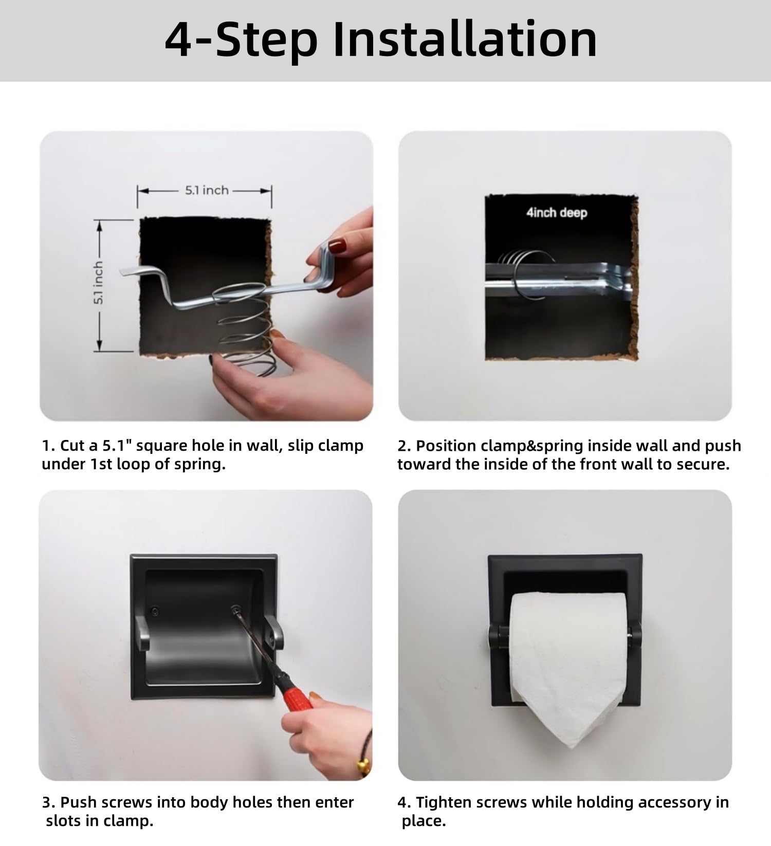 YWHWXB Toilet Paper Holder, Recessed, Stainless Steel, Wall-Mounted, Matte Black — Amazon image 4