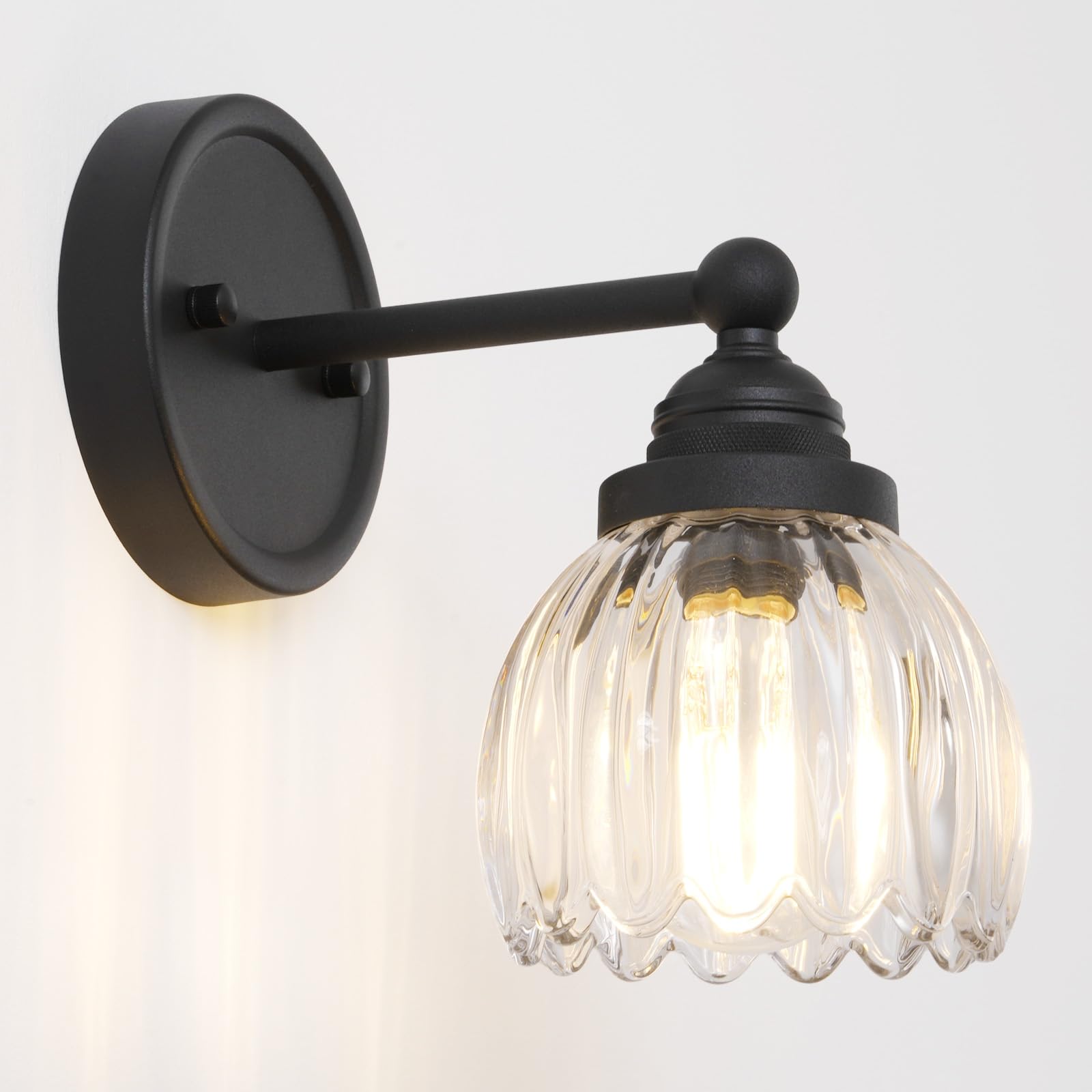 SongCiLT Industrial Wall Light Sconce with Clear Tulip Glass Lampshade, Vintage Brass Bathroom Wall Lamp Fixtures for Kitchen Living Room Bedroom Hotel