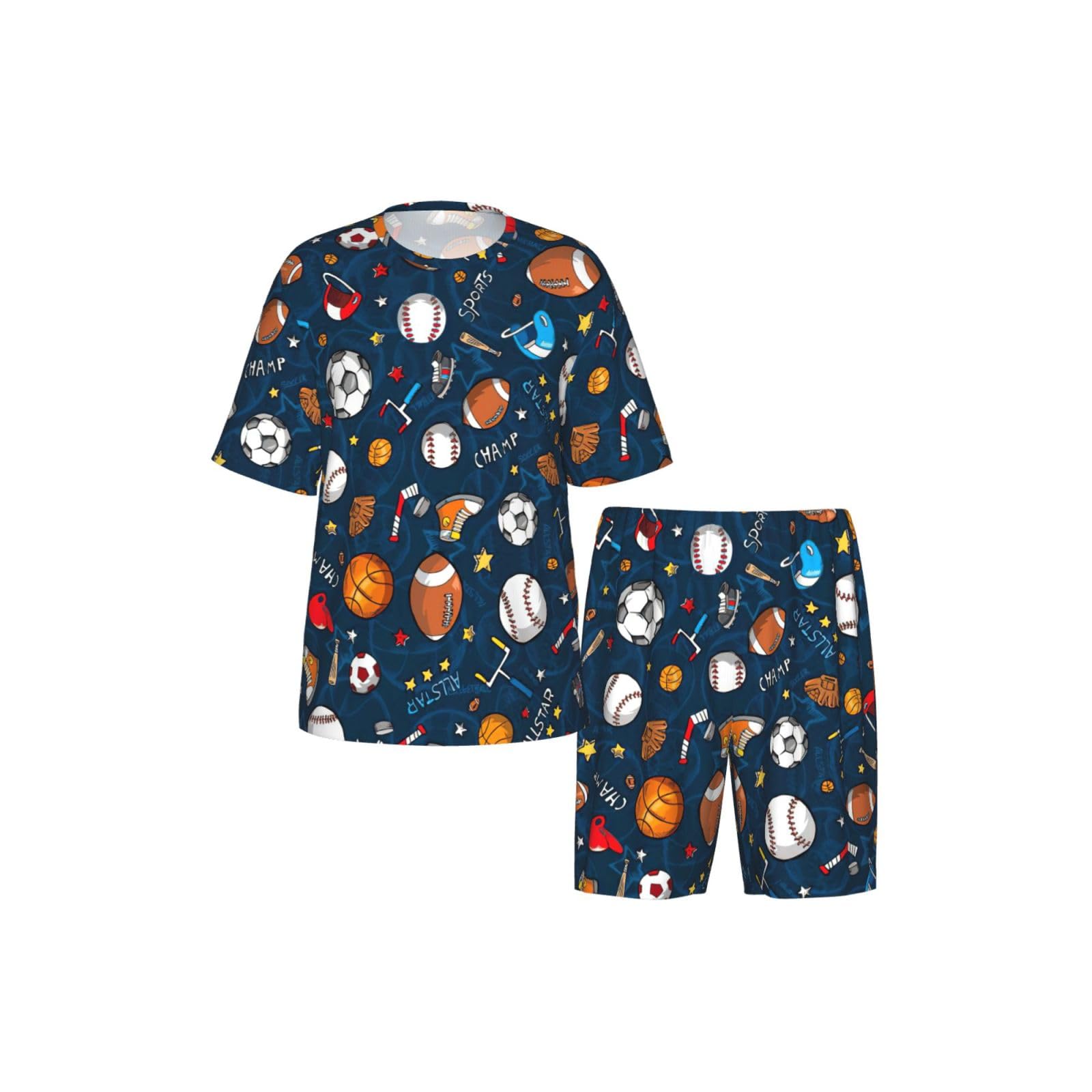 Conjunto de pijama deportivo con estampado de juego de béisbol para hombre, pantalones cortos de pijama cómodos para hombre, perfecto para las noches de verano