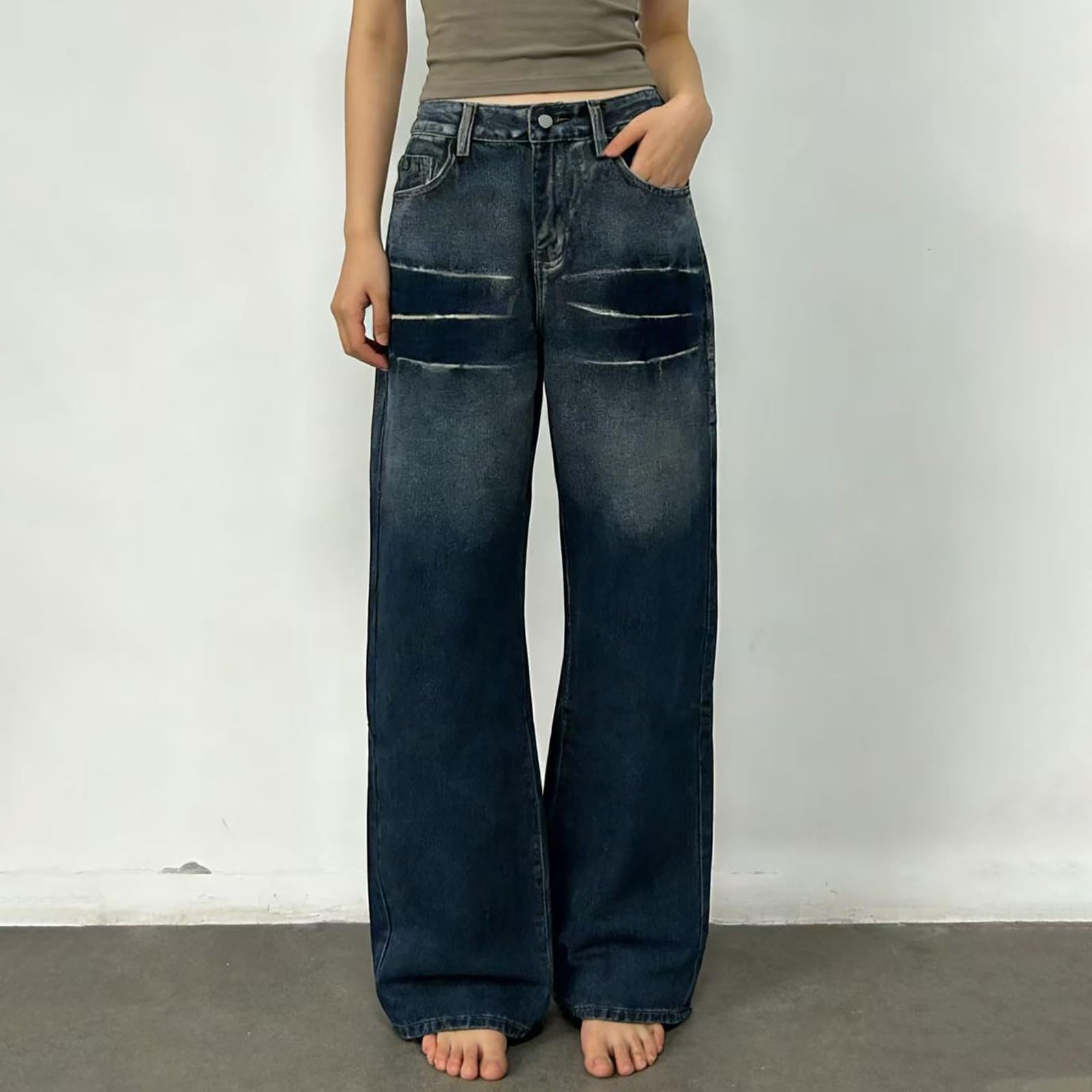 Jeans Donna Larghi Jeans Vita Alta Curvy Gamba Larga Pantaloni Denim Elasticizzati Casual Leggeri Palazzo Pantaloni Baggy Larghi Taglie Forti Y2k Pantalone Tempo Libero Eleganti Basic