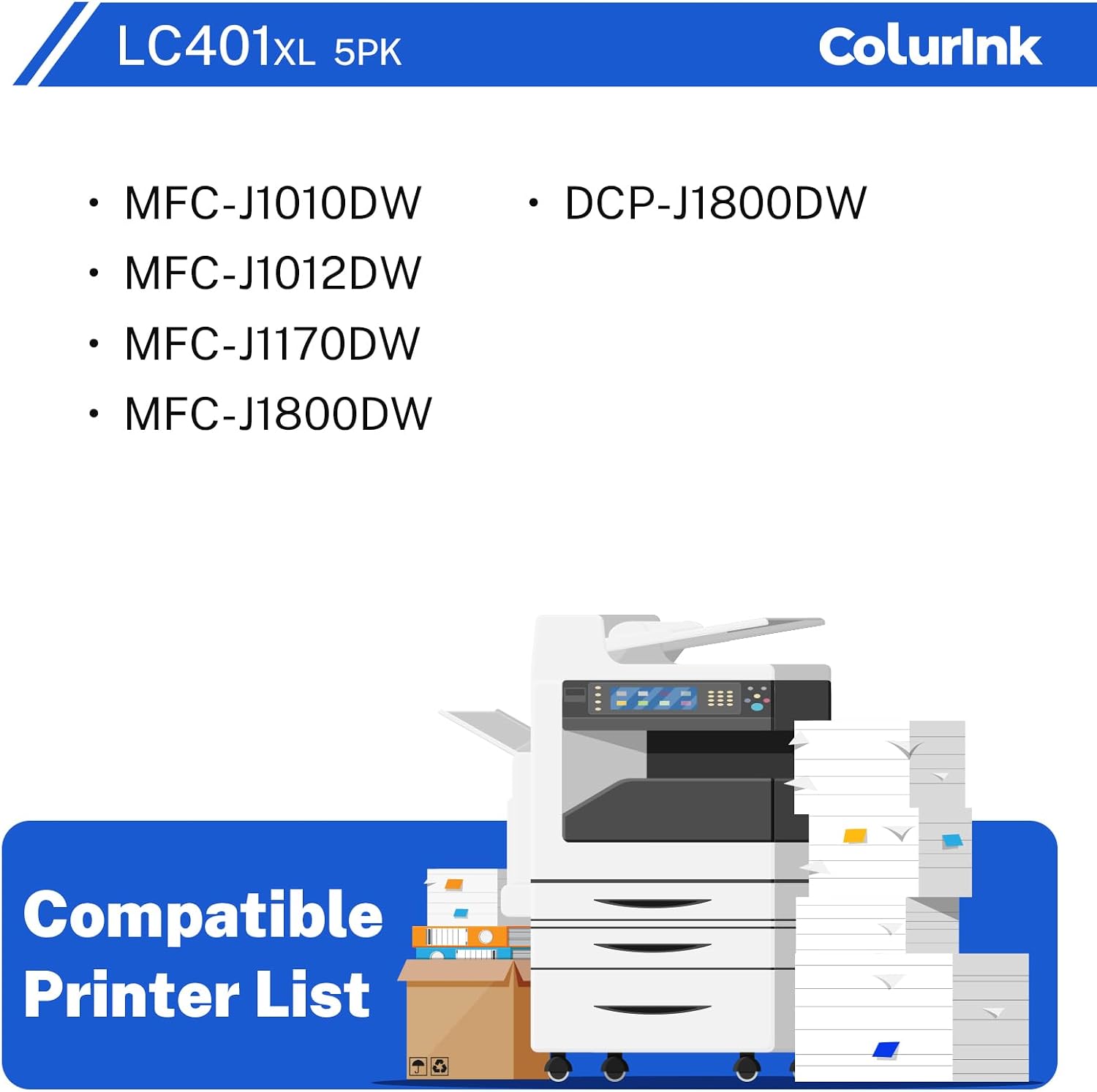 LC401XL LC401 MFC-J1010DW Ink Cartridges Compatible for Brother Ink Cartridges LC401 XL work with Brother MFC-J1010DW MFC-J1012DW MFC-J1170DW Printer Ink (Black Cyan Magenta Yellow 5 Pack High Yields)