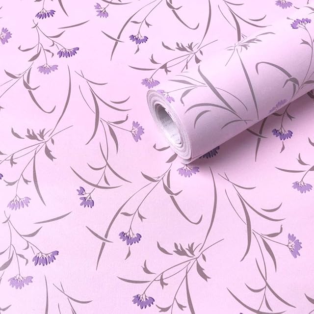 PoetryHome Decorative Lavender Drawer Liner Shelf Contact Paper Removable Self Adhesive Vinyl Floral Wallpaper 17.7x117 Inches