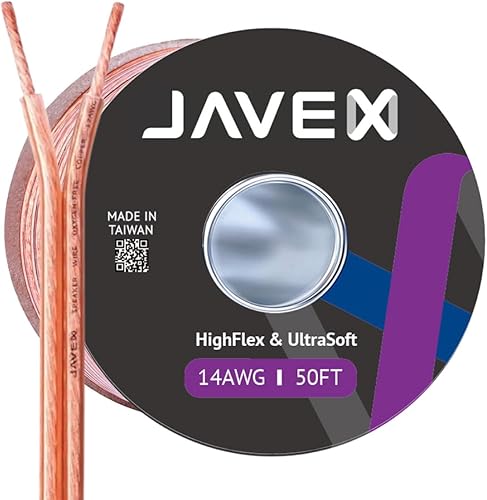 Miniatura 8 de JAVEX Cable de altavoz de audio de calibre 12 AWG (100 pies), [cobre libre de oxígeno OFC] Cable plano delgado para audio estéreo de automóvil,