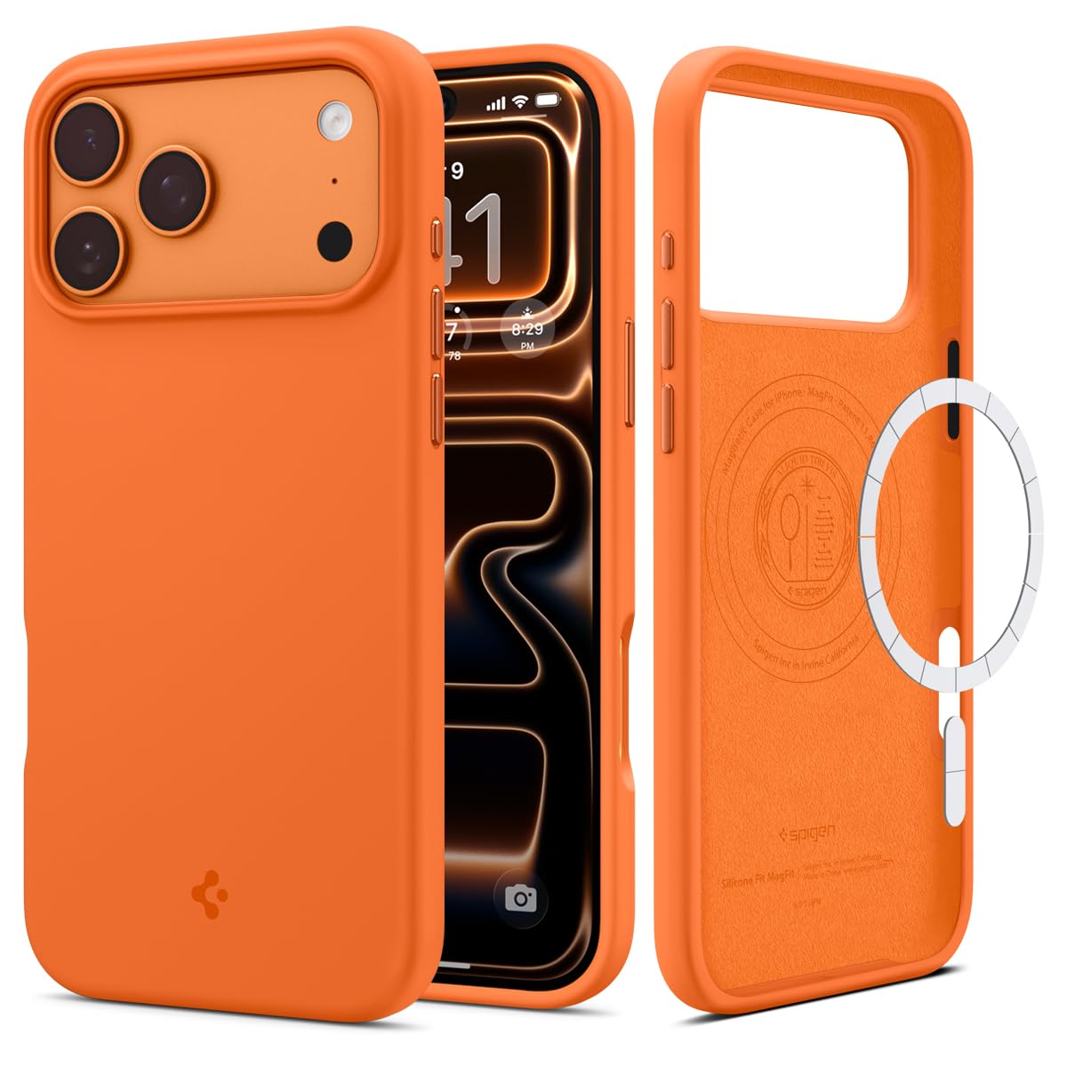 Spigen Silicone Fit MagFit Back Cover Case Compatible with iPhone 17 Pro Max (Silicone | Cosmic Orange)