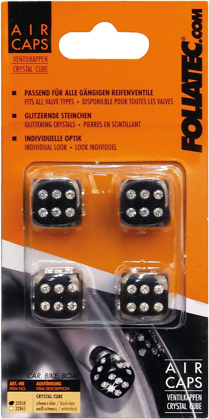 Foliatec AirCaps Valve Cap Set Crystal Cube Black - 4 Pieces