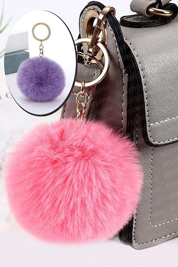 Ponpon Tüylü Peluş Yumuşak Anahtarlık, Dekoratif Aksesuar, 14 cm, Karışık Renkler - Görsel 2