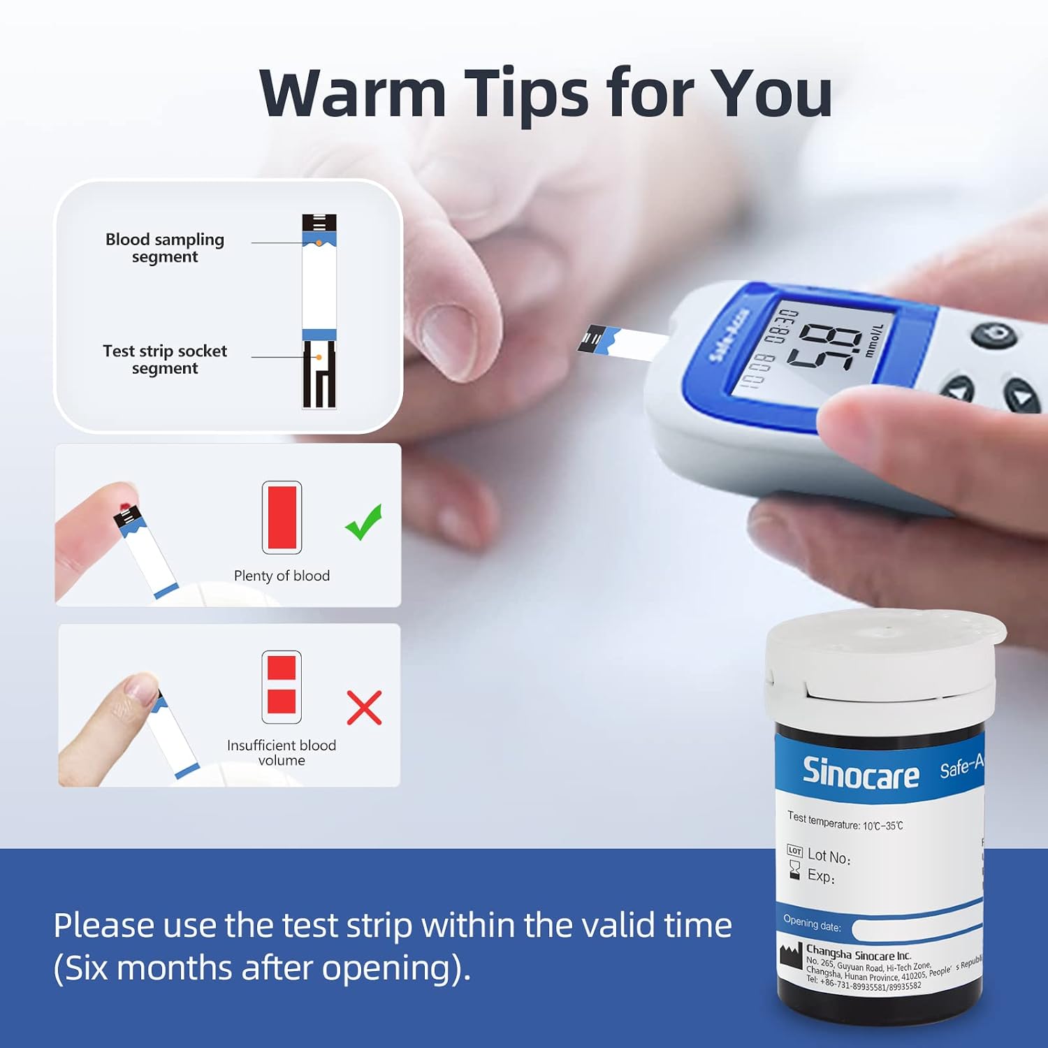 Sinocare Blood Sugar Test Strips, 50pcs Blood Glucose Monitor Test Strips - Image 5