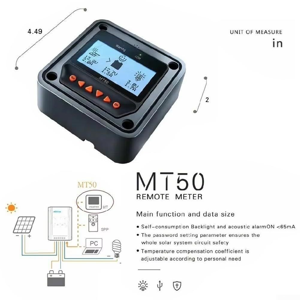 MT50 Écran d'affichage LCD à distance, contrôleur de charge solaire RS485, panneau de communication avec câble de 2 m, pour Epever Tracer Series